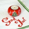 Teelichthalter „God Jul“ rot mit Tannenbaum handbemalt