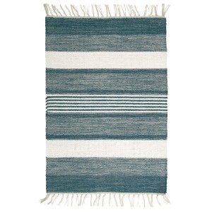 Teppich petrol-blau grau weiß 70x140 cm Baumwolle