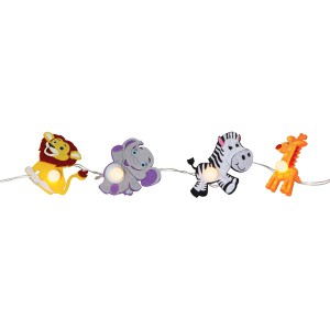 LED-Lichterkette mit Löwe, Elefant, Zebra, Giraffe aus Filz; Batteriebetrieb mit Timer