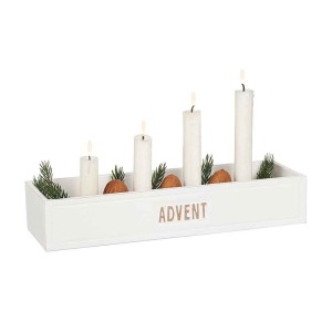 Adventskerzenhalter „Advent“ aus Holz weiß im Shabby Stil