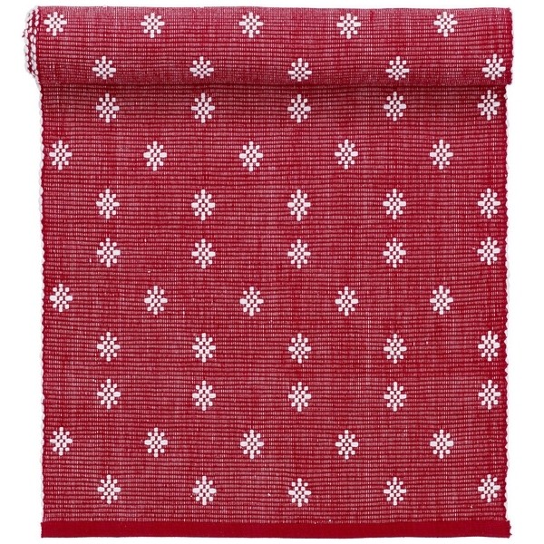 Tischläufer „Sternchen“ rot weiß gewebt 120 x 35 cm