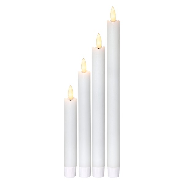 4er Kerzen Weiß Glitzer Silber Weihnachtsdeko Advent Echtwachskerzen Echtwachs