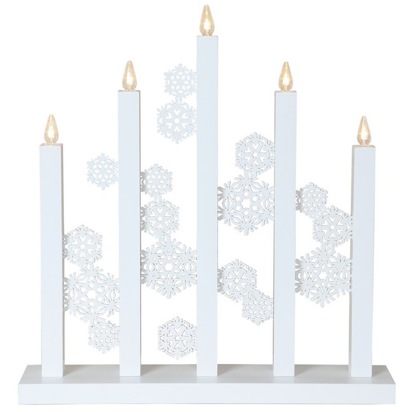 LED-Fensterleuchter „Schneeflocken“ 5-flammig weiß aus Holz, Design: Charlotte Falck