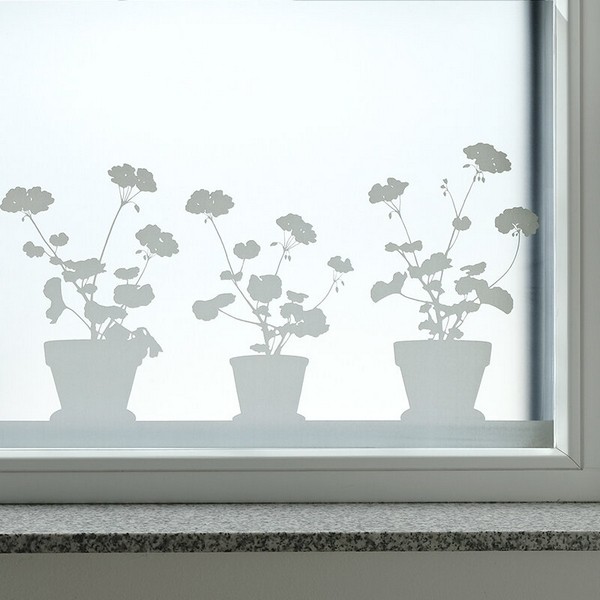 Fenster Milchglasfolie Dekor Geranientöpfe 120 cm